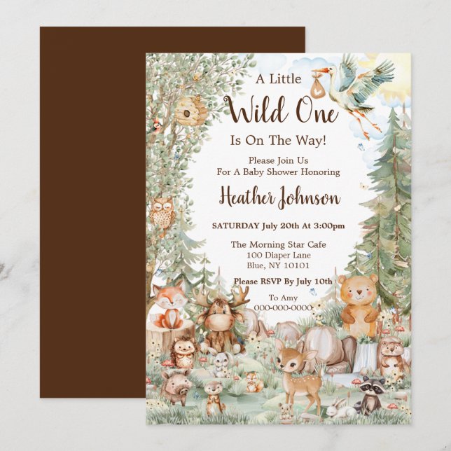 Invitation Fête de bébé neutre en forêt boisée (Devant / Derrière)