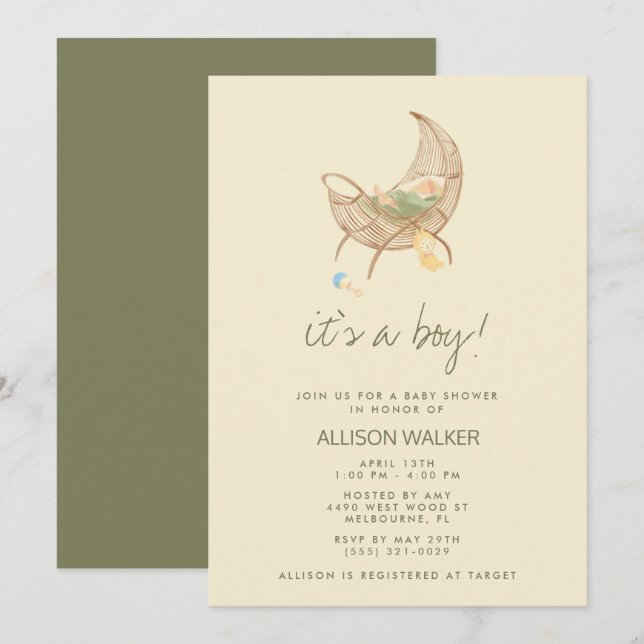 Invitation Fête de bébé neutre et terreuse (Devant / Derrière)