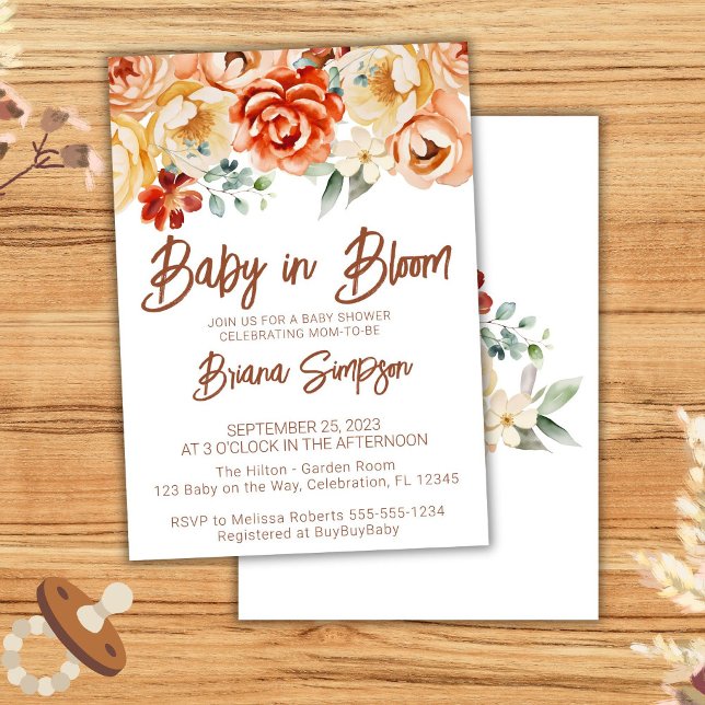 Invitation Fête de bébé neutre Floral Beige Rouille (Créateur téléchargé)