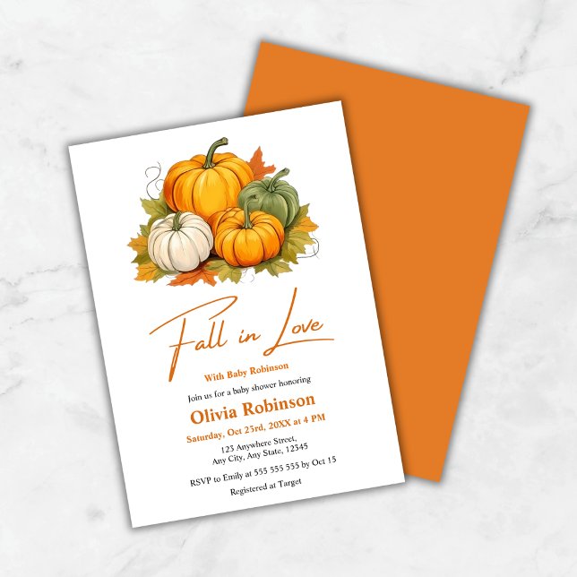 Invitation Fête de bébé neutre genre automne (Fall in Love Gender Neutral Pumpkin Baby Shower Invitation   )
