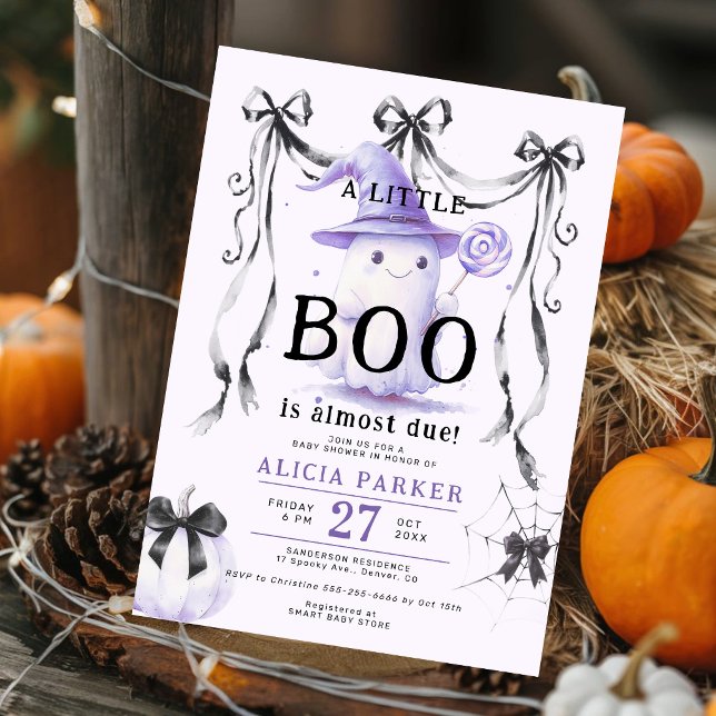 Invitation Fête de bébé neutre Halloween violet petit boo (Créateur téléchargé)