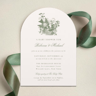 Invitation Fête de bébé neutre nid d'oiseaux vintage élégant