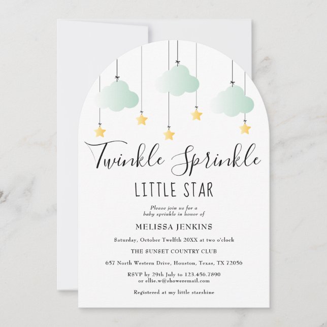 Invitation Fête de bébé neutre Petite Étoile Paillette Brilla (Devant)
