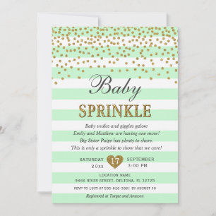 Invitation Fête de bébé neutre vert menthe et or