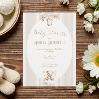 Invitation Fête de bébé neutre vintage beige aquarelle