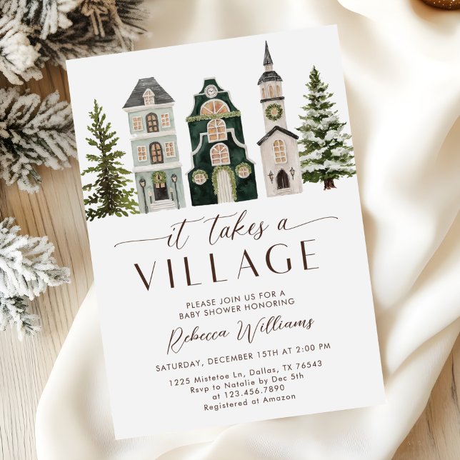 Invitation Fête de bébé Noël à la villageoise (Créateur téléchargé)