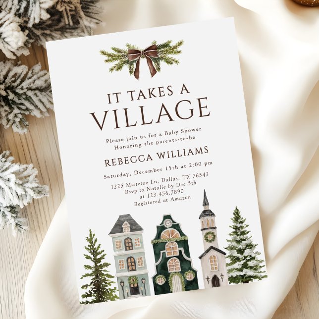 Invitation Fête de bébé Noël à l'échelle du village (Créateur téléchargé)