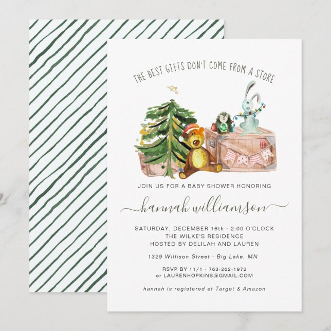 Invitation Fête de bébé Noël d'hiver | Genre Neutre (Devant / Derrière)