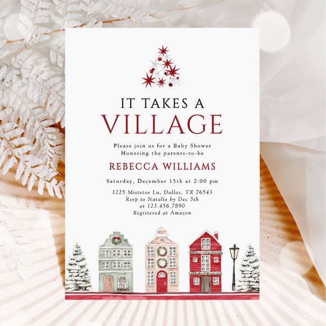 Invitation Fête de bébé Noël du village (Créateur téléchargé)