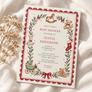 Invitation Fête de bébé Noël Jouets Anciens Coquille Saint-Ja