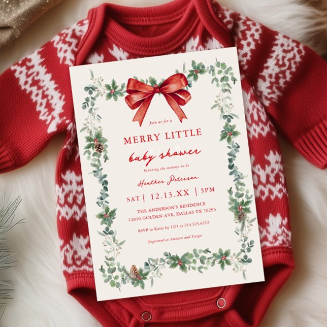 Invitation Fête de bébé Noël joyeux petit Ruban Rouge (Créateur téléchargé)
