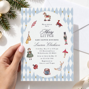 Invitation Fête de bébé Noël vintage Jouets Merry Little Baby