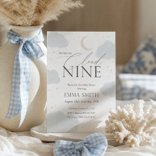 Invitation Fête de bébé Nuage Neuf Aquarelle Bleue