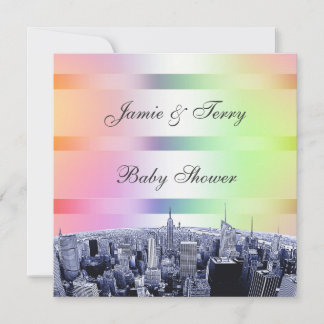 Invitation Fête de bébé NYC Etched Skyline Pastel Rainbow 1
