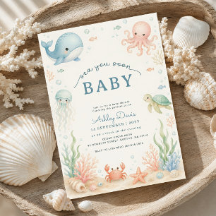 Invitation Fête de Bébé Océan Aquarelle Vous Verra Bientôt