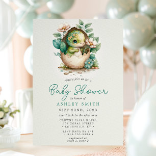 Invitation Fête de Bébé Œuf de Dinosaure Floral