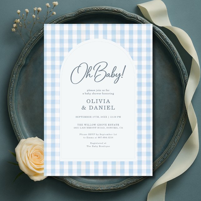 Invitation Fête de bébé Oh Baby pour couples en bleu (Créateur téléchargé)
