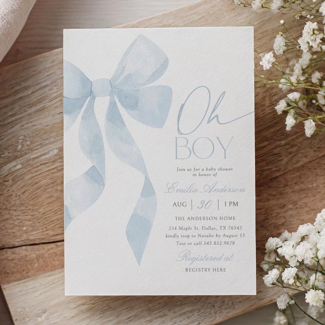 Invitation Fête de bébé Oh Boy Blue Bow (Créateur téléchargé)