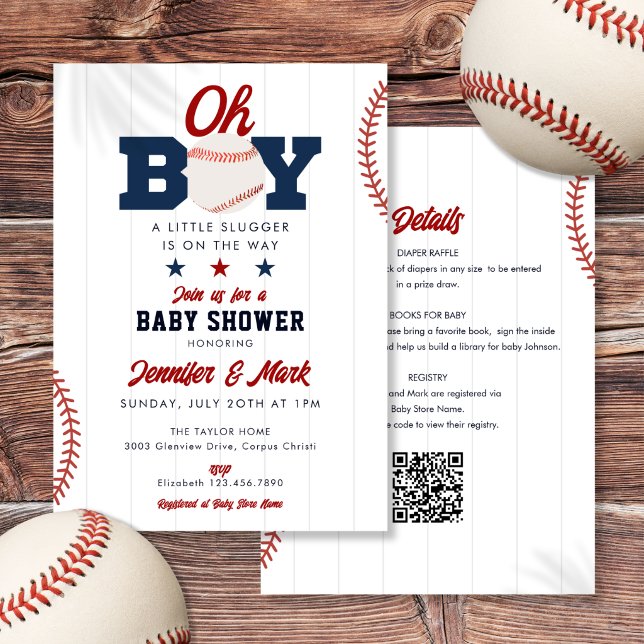 Invitation Fête de Bébé Oh Boy Slugger Baseball Tout En Un (Oh Boy Slugger Baseball All In One Baby Shower Invitation)