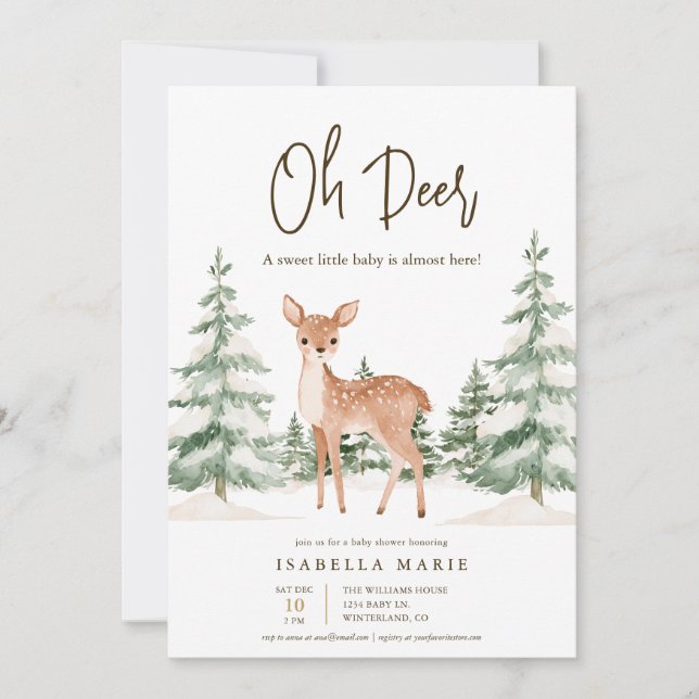 Invitation Fête de Bébé Oh Cerf d'Hiver (Devant)