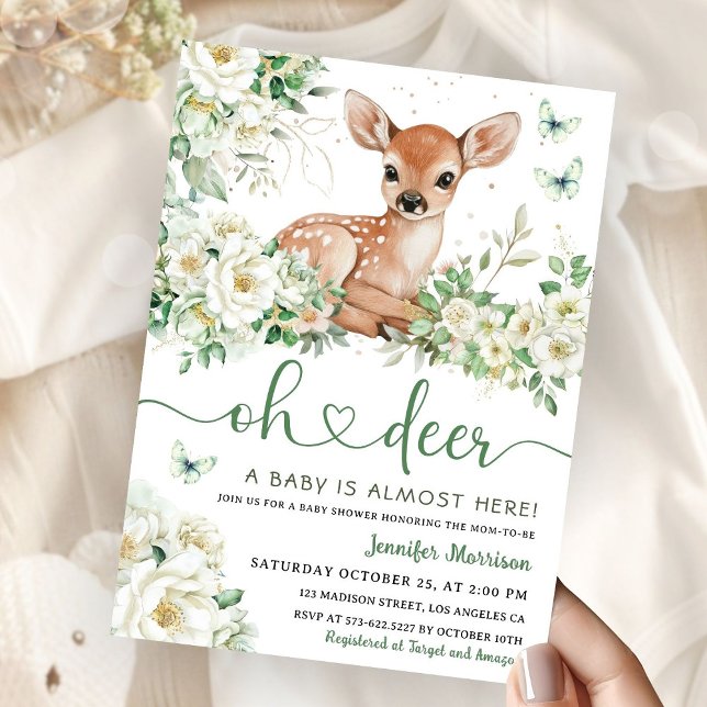 Invitation Fête de bébé «Oh Deer» Mixte (Créateur téléchargé)