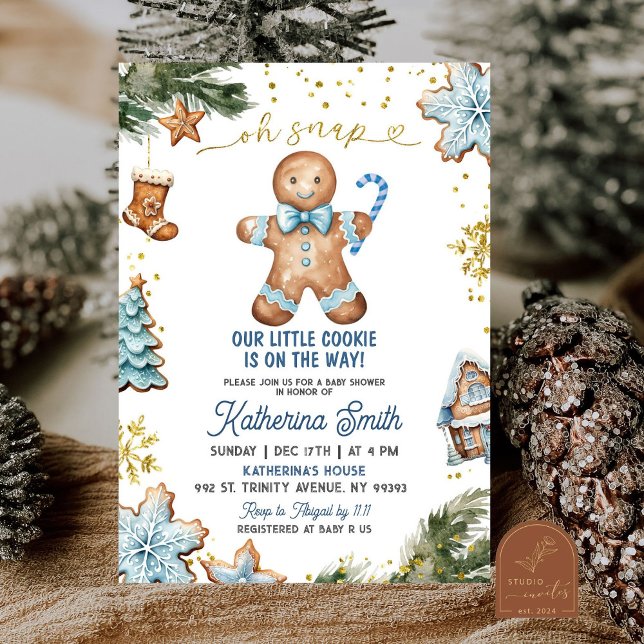 Invitation Fête de Bébé Oh Snap Gingerbread Cookies Bleus (Créateur téléchargé)