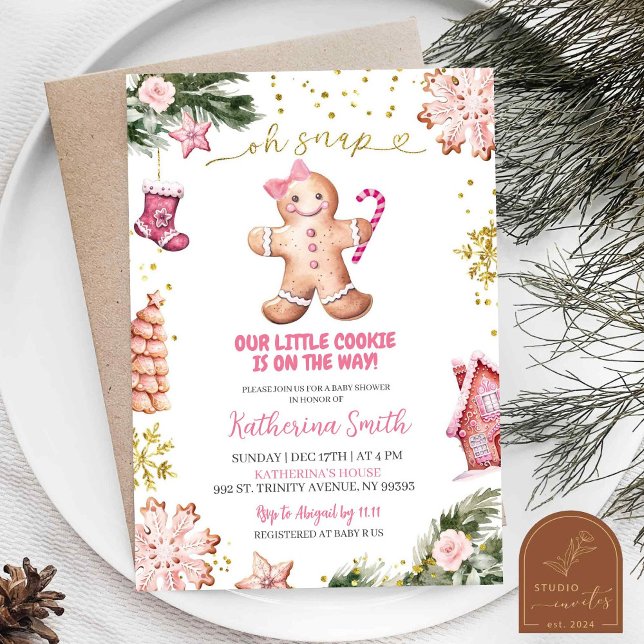 Invitation Fête de Bébé Oh Snap Gingerbread Cookies Roses (Créateur téléchargé)