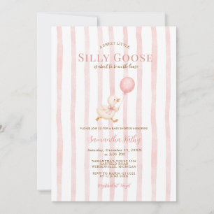 Invitation Fête de bébé Oie Silly Rose rayée Canard