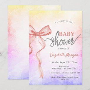 Invitation Fête de bébé ombré avec un adorable nœud rose