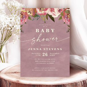 Invitation Fête de bébé Ophelia Cottagecore Fleurs Rose Pouss