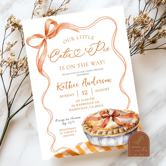 Invitation Fête de bébé Orange Plaid Cutie Pie (Créateur téléchargé)