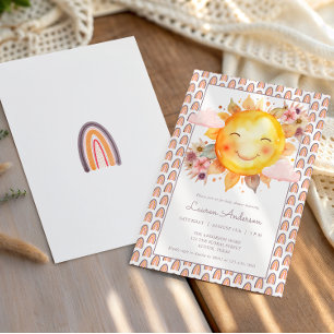 Invitation Fête de bébé Orange Rose Arc-en-ciel Floral Boho S
