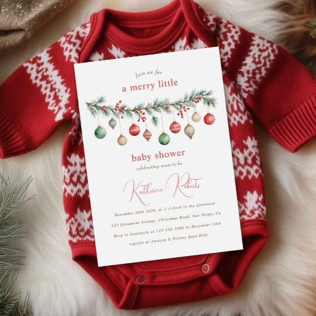 Invitation Fête de Bébé Ornements de Noël Joyeux (Créateur téléchargé)