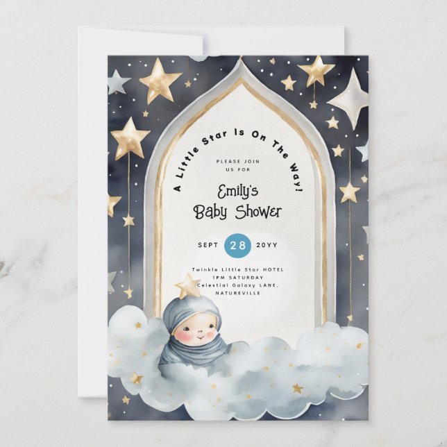 Invitation Fête de bébé ou 1er ANNIVERSAIRE  petite étoile sc (Devant)