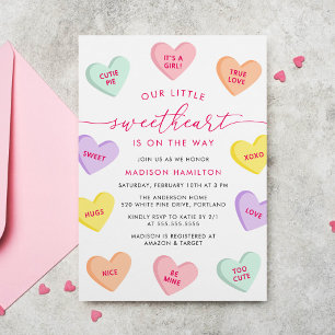 Invitation Fête de Bébé Our Little Sweetheart Candy Hearts