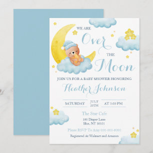 Invitation Fête de Bébé Ours Au-Dessus de la Lune