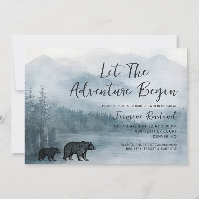 Invitation Fête de Bébé Ours de la Forêt Rustique Aventure At (Devant)