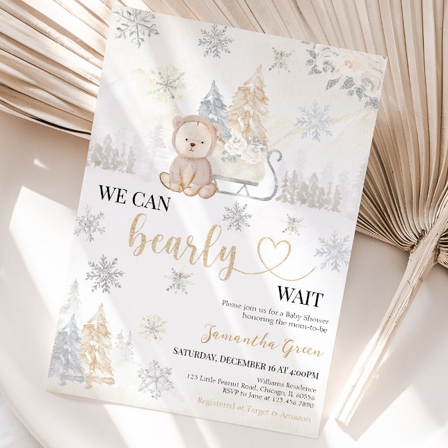 Invitation Fête de bébé Ours en Or (Créateur téléchargé)
