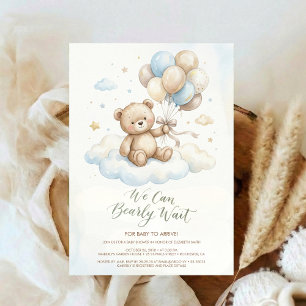 Invitation Fête de bébé ours en peluche avec ballons brun sau