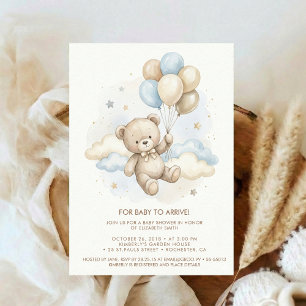Invitation Fête de bébé ours en peluche avec ballons brun sau