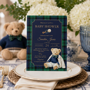 Invitation Fête de bébé ours en peluche polo élégant prépa