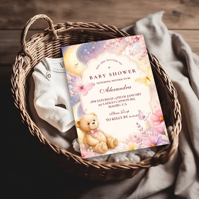 Invitation Fête de Bébé Ours Lunaire Céleste (Créateur téléchargé)