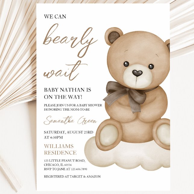 Invitation Fête de bébé ours neutre (Créateur téléchargé)