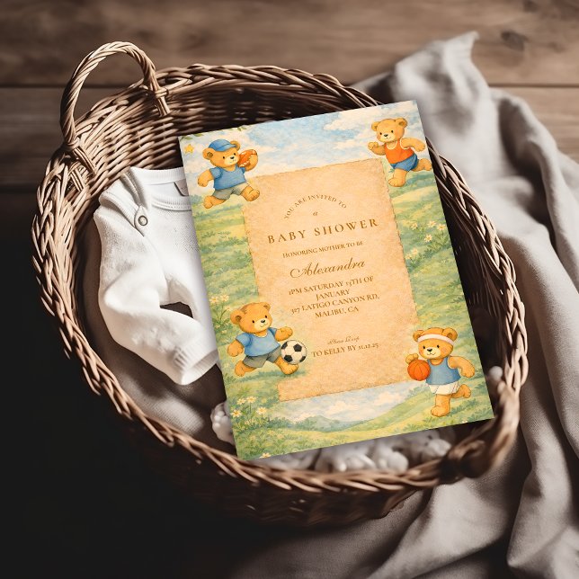 Invitation Fête de bébé ours sports de nurserie classiques (Créateur téléchargé)