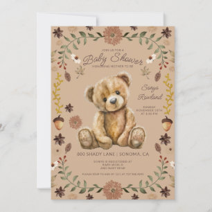 Invitation Fête de Bébé Ourson Bois Fantaisiste