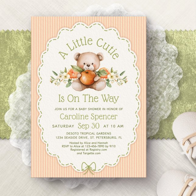 Invitation Fête de Bébé Ourson en Oranges Little Cutie (Créateur téléchargé)