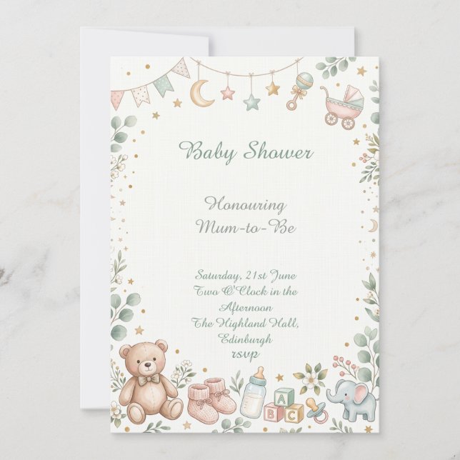 Invitation Fête de bébé ourson en peluche (Devant)