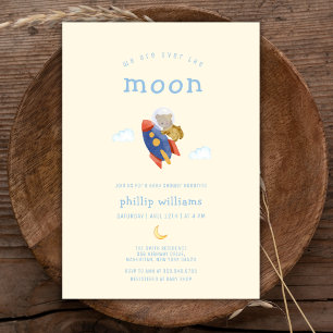 Invitation Fête de Bébé Ourson Fusée Bateau Spatial Au-Dessus