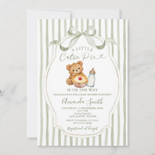 Invitation Fête de bébé ourson mignon vert sauge 