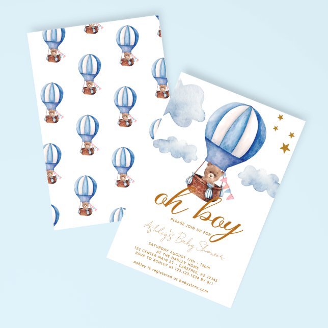 Invitation Fête de bébé Ourson Oh Garçon (Créateur téléchargé)